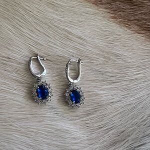 Silver Drop Earrings with Deep Blue Stones